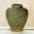 Ceramic vase, 'Hummingbirds and Bamboo' - Thai Hand Crafted Green Ceramic Vase with Bird Motif