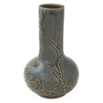 Ceramic vase, 'Serenity' - Handmade Green Ceramic Vase with Bird and Floral Motif