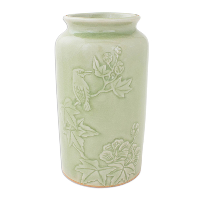 Artisan Crafted Nature Inspired Green Ceramic Vase