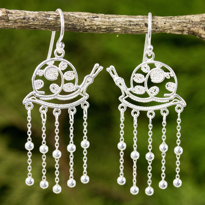 Sterling silver dangle earrings, 'Happy Snail' - Artisan Crafted Snail Shaped Sterling Silver Dangle Earrings