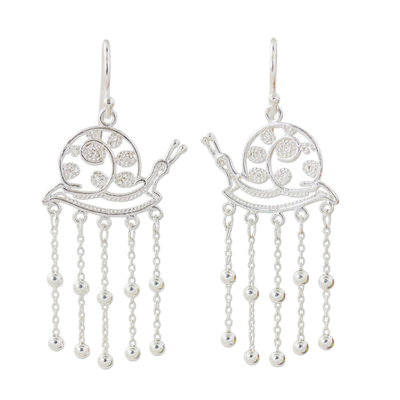 Sterling silver dangle earrings, 'Happy Snail' - Artisan Crafted Snail Shaped Sterling Silver Dangle Earrings