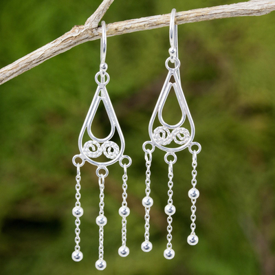 Sterling silver dangle earrings, 'Early Rain Drops' - Hand Crafted Sterling Silver Dangle Earrings from Thailand