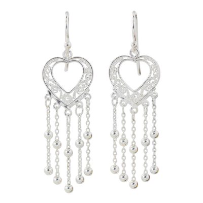 Sterling silver dangle earrings, 'Lovely Hearts' - Artisan Crafted Sterling Silver Heart Dangle Earrings