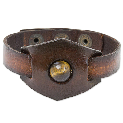 Armband aus Tigerauge und Lederband - Handgefertigtes Armband aus Tigerauge und Lederband