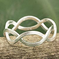 Sterling silver band ring, 'In a Relationship' - Thai Artisan Crafted Brushed Silver Band Ring