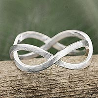Sterling silver band ring, 'Union of Two' - Geometric Band Ring Handcrafted in Brushed Sterling Silver