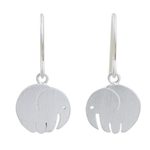 Sterling silver dangle earrings, 'Little Round Elephant' - Satin Finish Thai Sterling Silver Elephant Earrings