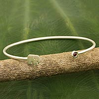 Garnet and sterling silver cuff bracelet, 'Elephant Smile'