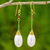 Gold plated cultured pearl dangle earrings, 'White Magnolia' - Thai Cultured Pearl Garnet 18k Gold Plated Dangle Earrings thumbail