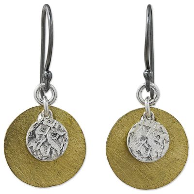 Sterling silver and gold plated brass dangle earrings, 'Golden Moon Shadow' - Artisan Crafted Gold Plated Dangle Earrings from Thailand