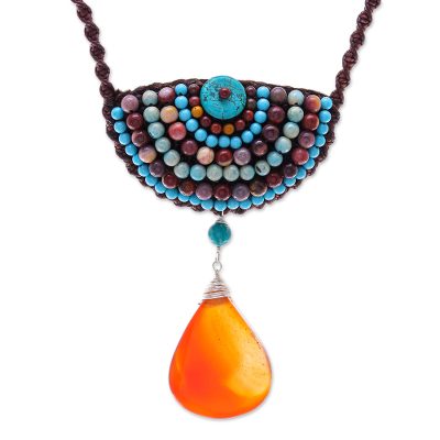 Multi-gemstone beaded pendant necklace, 'Delicate Bohemian' - Hand Crafted Multi-gemstone Pendant Necklace from Thailand