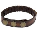 Tiger's eye and leather band bracelet, 'Rock Walk' - Handmade Tiger's Eye and Leather Band Bracelet from Thailand