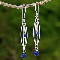 Lapis lazuli dangle earrings, 'Lapis Drops' - Sterling Silver and Lapis Lazuli Dangle Earrings Thailand