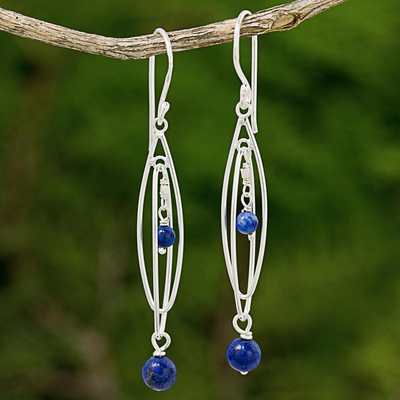 Lapis lazuli dangle earrings, 'Lapis Drops' - Sterling Silver and Lapis Lazuli Dangle Earrings Thailand