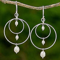 Sterling Silver Cultured Pearl Dangle Earrings from Thailand,'Moonlight Ripples'