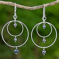Cultured pearl dangle earrings, 'Lake Ripples' - Sterling Silver Dyed Pearl Dangle Earrings from Thailand