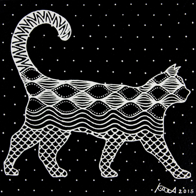 'Friendly Cat' - Pintura felina acrílica original de gato en blanco y negro