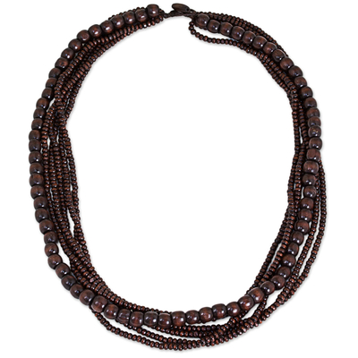 Wood beaded necklace, 'Dark Chocolate Dance' - Thai Artisan Crafted Wood Bead Necklace in Dark Brown