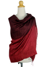 100% silk shawl, 'Red Peony' - Artisan Crafted 100% Silk Shawl with Fringe from Thailand
