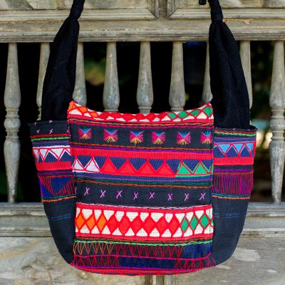 Cotton shoulder bag, 'The Carnival' - Hand Crafted 100% Cotton Colorful Shoulder Bag from Thailand