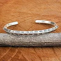 Sterling silver cuff bracelet, 'Turning Fish' - 925 Sterling Silver Cuff Bracelet Hand Made in Thailand