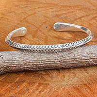 Sterling silver cuff bracelet, 'Flower Flow' - 925 Sterling Silver Cuff Bracelet Hand Made in Thailand