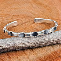 Sterling silver cuff bracelet, 'Hill Tribe Bamboo'