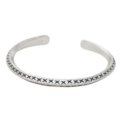 Incised Sterling Silver Handcrafted Cuff Bracelet