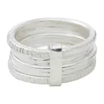 Sterling silver band ring, 'Karen Quintet' - Five Linked Hand Crafted Hill Tribe Silver Band Rings