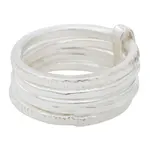 Sterling silver band ring, 'Karen Quintet' - Five Linked Hand Crafted Hill Tribe Silver Band Rings