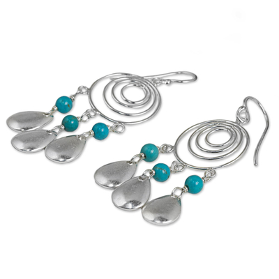 Sterling silver chandelier earrings, 'Sea Drops' - Sterling Silver and Calcite Chandelier Earrings Thailand