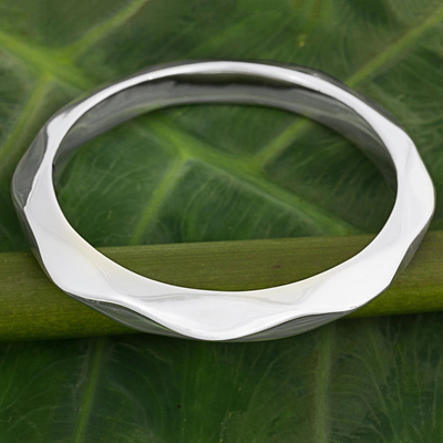 Sterling silver bangle bracelet, 'Sleek Beauty' - Sterling Silver Hexagonal Bangle Bracelet from Thailand