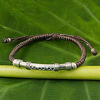 Sterling silver pendant bracelet, 'Infinite Legend in Taupe' - Sterling Silver Accent Bracelet from Thailand