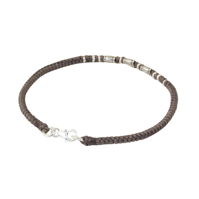 Silver accent wristband bracelet, 'Bamboo Bracelet in Taupe' - 950 Silver Accent Wristband Bracelet from Thailand