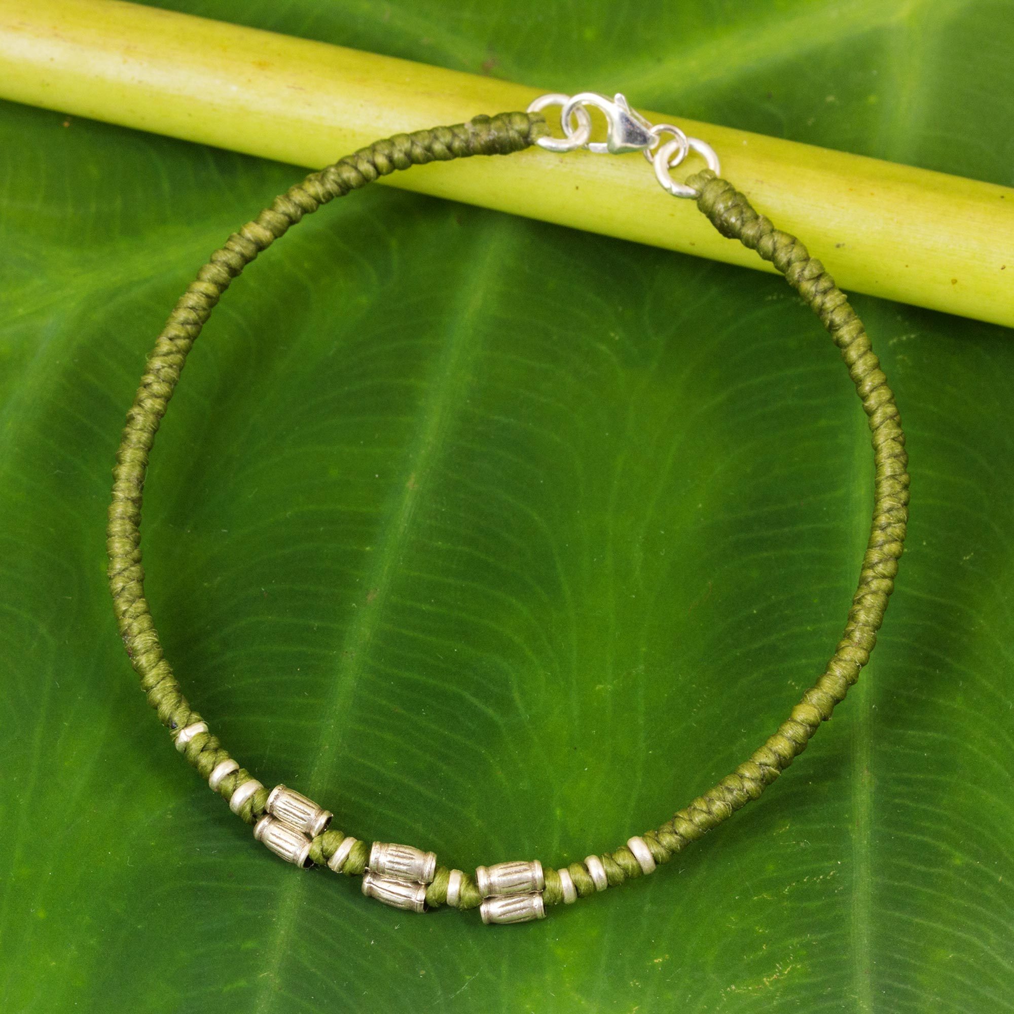 950 Silver Accent Wristband Bracelet from Thailand Bamboo Bracelet in