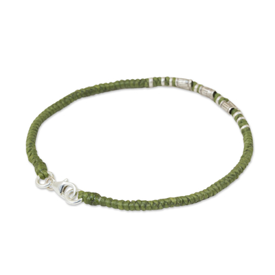 Silver accent wristband bracelet, 'Bamboo Bracelet in Olive' - 950 Silver Accent Wristband Bracelet from Thailand