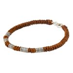 Silver accent wristband bracelet, 'Beautiful Jungle in Rust' - Handmade Wristband Braided Bracelet from Thai Artisan