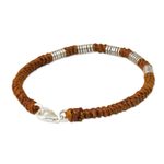 Silver accent wristband bracelet, 'Beautiful Jungle in Rust' - Handmade Wristband Braided Bracelet from Thai Artisan