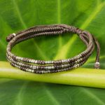 Silver accent wristband bracelet, 'Forest Thicket in Taupe' - 950 Silver Accent Wristband Braided Bracelet from Thailand