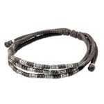 Silver accent wristband bracelet, 'Forest Thicket in Taupe' - 950 Silver Accent Wristband Braided Bracelet from Thailand