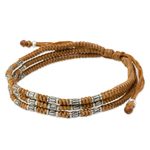 Silver accent wristband bracelet, 'Forest Thicket in Tan' - 950 Silver Accent Wristband Braided Bracelet from Thailand