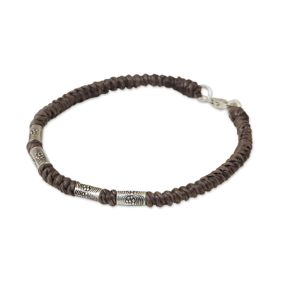 950 Silver Accent Wristband Braided Bracelet from Thailand