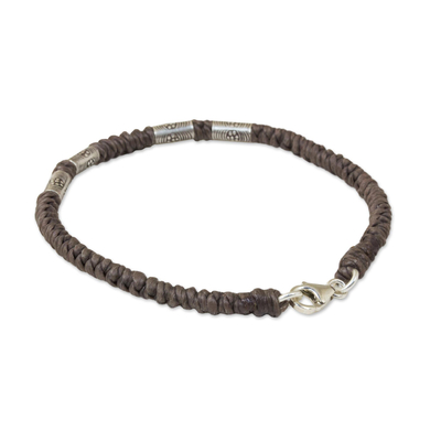 Silver accent wristband bracelet, 'Simply Happy in Taupe' - 950 Silver Accent Wristband Braided Bracelet from Thailand