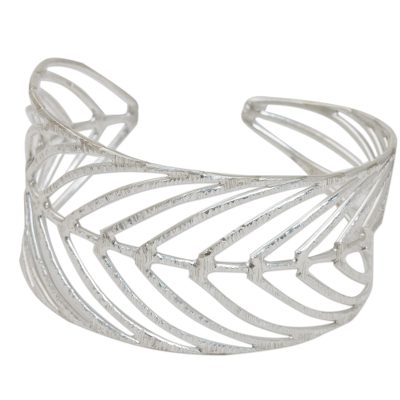 Sterling silver cuff bracelet, 'Rainforest Leaf' - Thai 925 Sterling Silver Cuff Bracelet in Leaf Motif