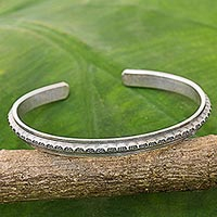 Sterling silver cuff bracelet, 'Sterling Dots' - Hand Made Sterling Silver Cuff Bracelet Dot Motif Thailand