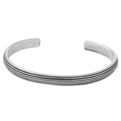 Hand Made Sterling Silver Cuff Bracelet Striped Thailand