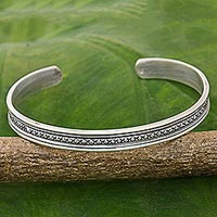 Sterling silver cuff bracelet, 'Sterling Freedom' - Hand Made Sterling Silver Cuff Bracelet Cross Motif Thailand