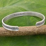 Sterling silver cuff bracelet, 'Sterling Freedom' - Hand Made Sterling Silver Cuff Bracelet Cross Motif Thailand