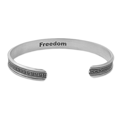 Sterling silver cuff bracelet, 'Sterling Freedom' - Hand Made Sterling Silver Cuff Bracelet Cross Motif Thailand