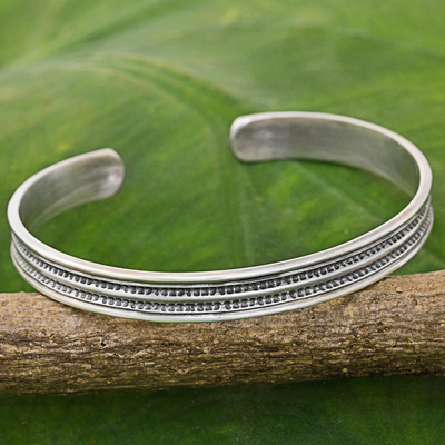 Sterling silver cuff bracelet, 'Sterling Hope' - Karen Sterling Silver Inscribed Cuff Bracelet Thailand